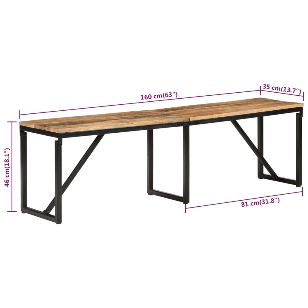 vidaXL Penkki 160x35x46 cm täysi kierrätetty mangopuu hinta ja tiedot | Kenkäkaapit ja -hyllyt | hobbyhall.fi