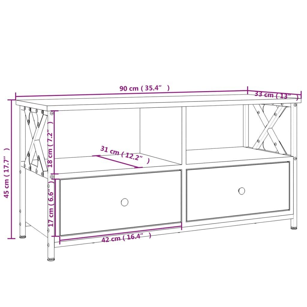 vidaXL TV-taso harmaa Sonoma 90x33x45 cm tekninen puu ja rauta hinta ja tiedot | TV-tasot | hobbyhall.fi