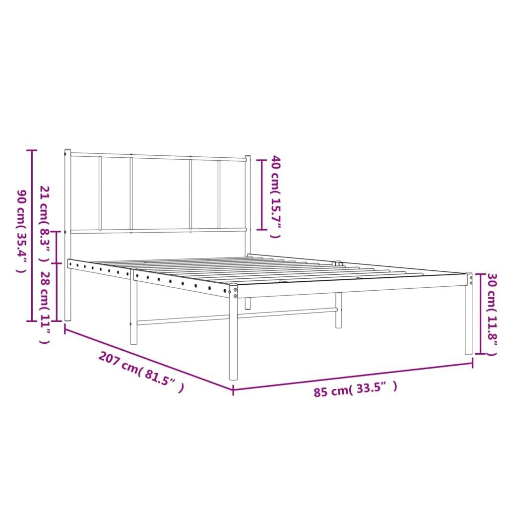 vidaXL Metallinen sängynrunko päädyllä valkoinen 80x200 cm hinta ja tiedot | Sängyt | hobbyhall.fi