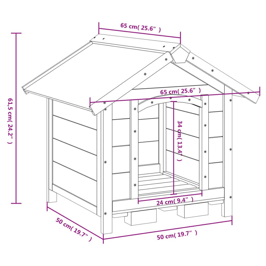 vidaXL Koirankoppi harmaa 65x65x61,5 cm täysi mänty hinta ja tiedot | Pedit ja pesät | hobbyhall.fi