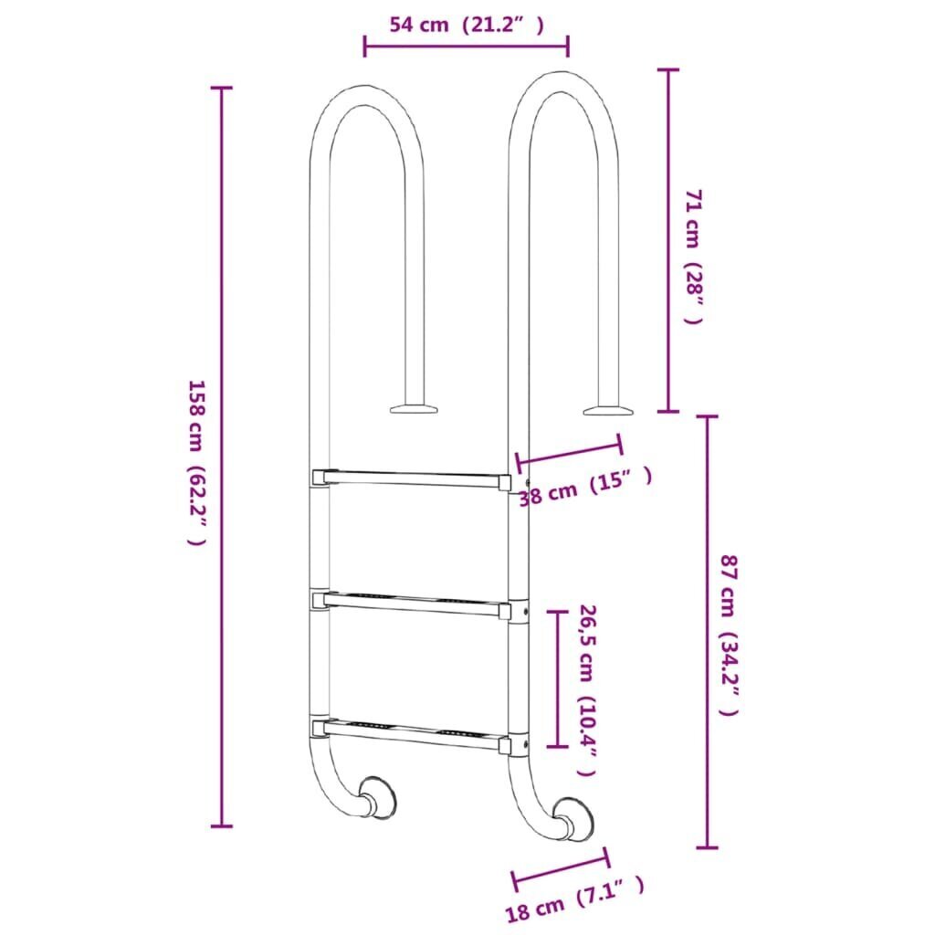 vidaXL Uima-allastikkaat 54x38x158 cm 304 ruostumaton teräs hinta ja tiedot | Uima-allastarvikkeet | hobbyhall.fi