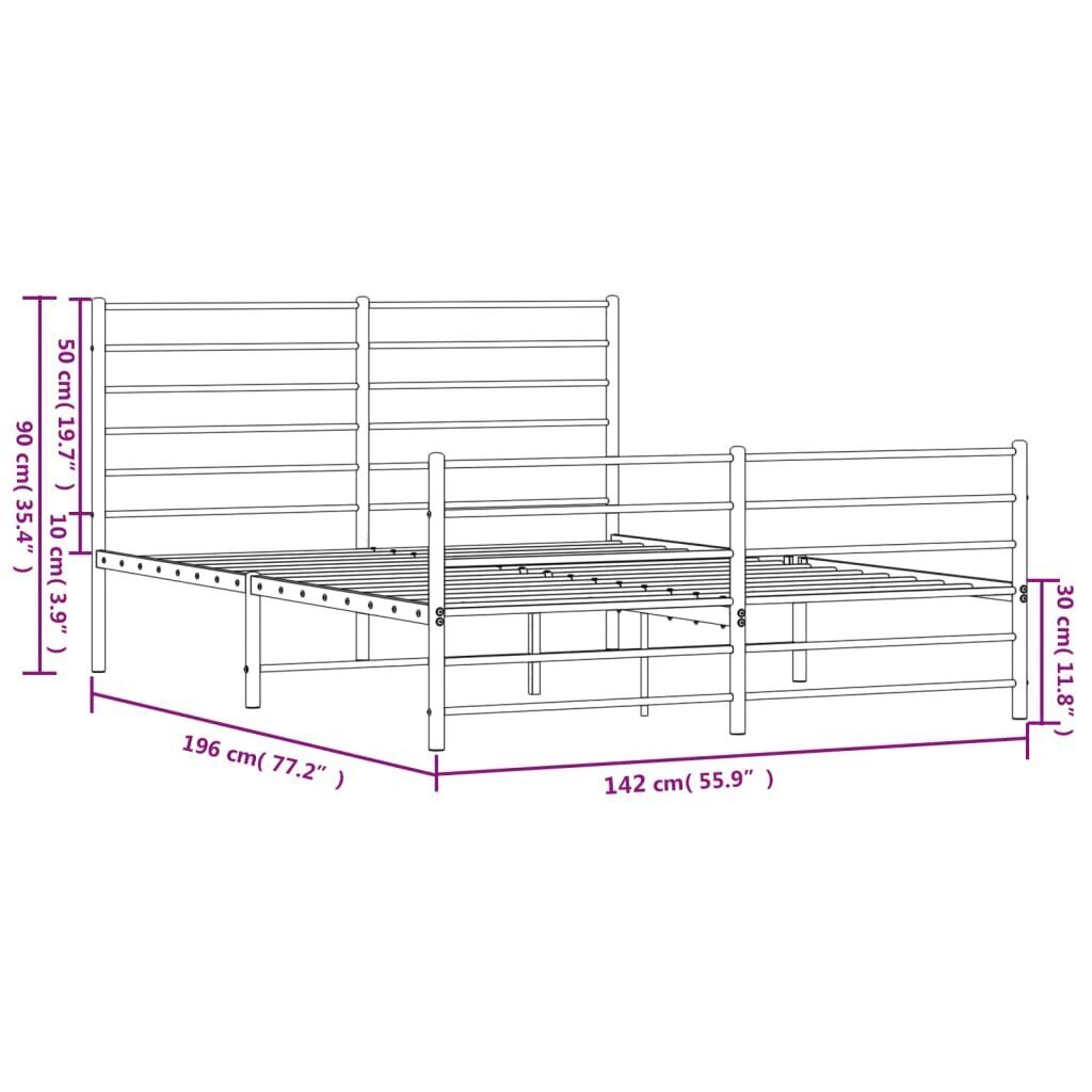 vidaXL Metallinen sängynrunko päädyillä valkoinen 135x190 cm hinta ja tiedot | Sängyt | hobbyhall.fi