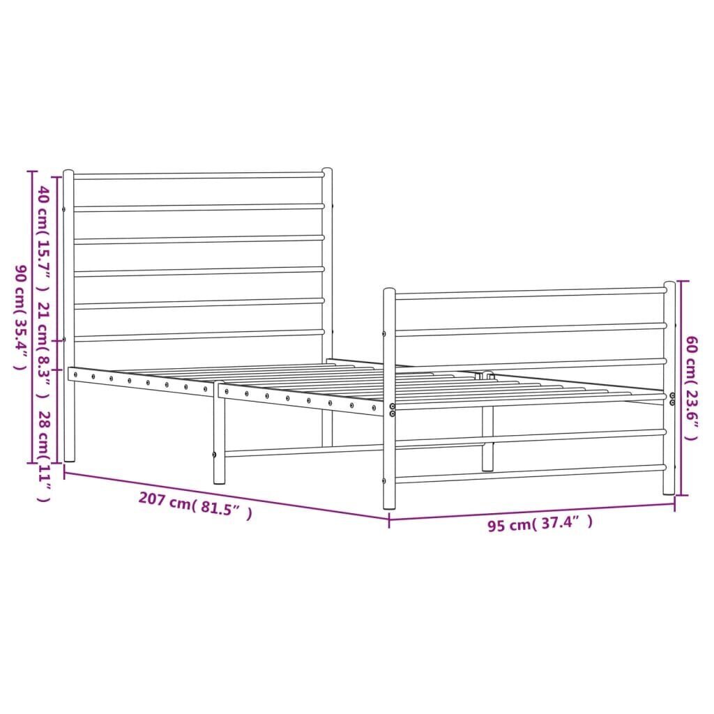 vidaXL Metallinen sängynrunko päädyillä valkoinen 90x200 cm hinta ja tiedot | Sängyt | hobbyhall.fi