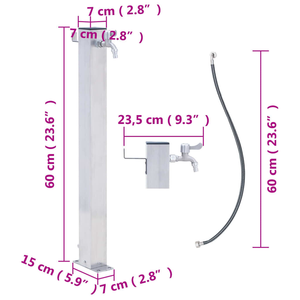 vidaXL Puutarhan vesipylväs 60 cm ruostumaton teräs neliskulmainen hinta ja tiedot | Puutarhaletkut, kastelukannut ja muut kastelutarvikkeet | hobbyhall.fi