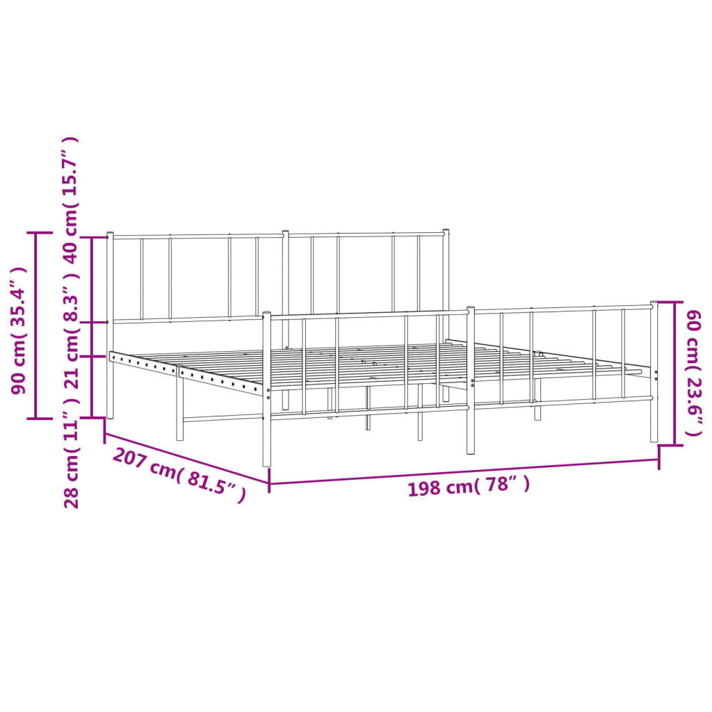 vidaXL Metallinen sängynrunko päädyillä musta 193x203 cm hinta ja tiedot | Sängyt | hobbyhall.fi