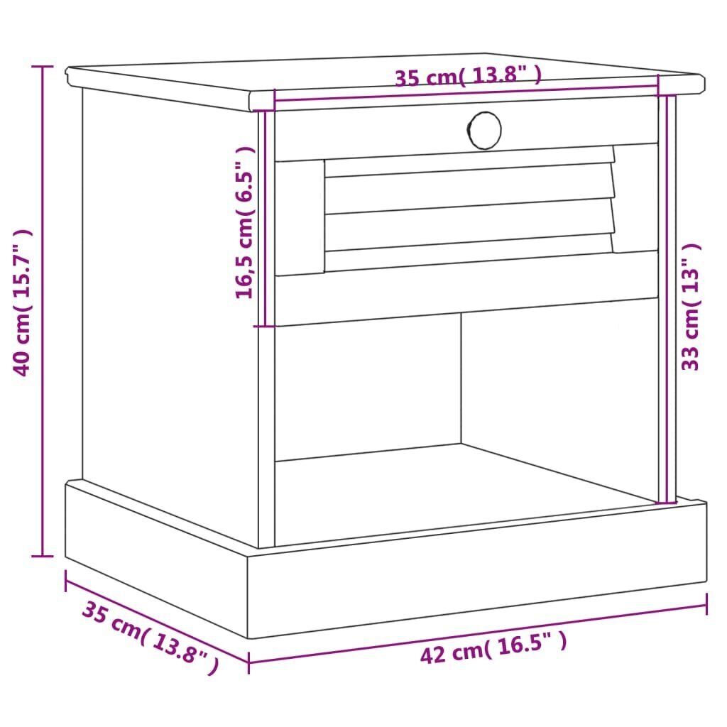 vidaXL Yöpöytä VIGO harmaa 42x35x40 cm täysi mänty hinta ja tiedot | Yöpöydät | hobbyhall.fi