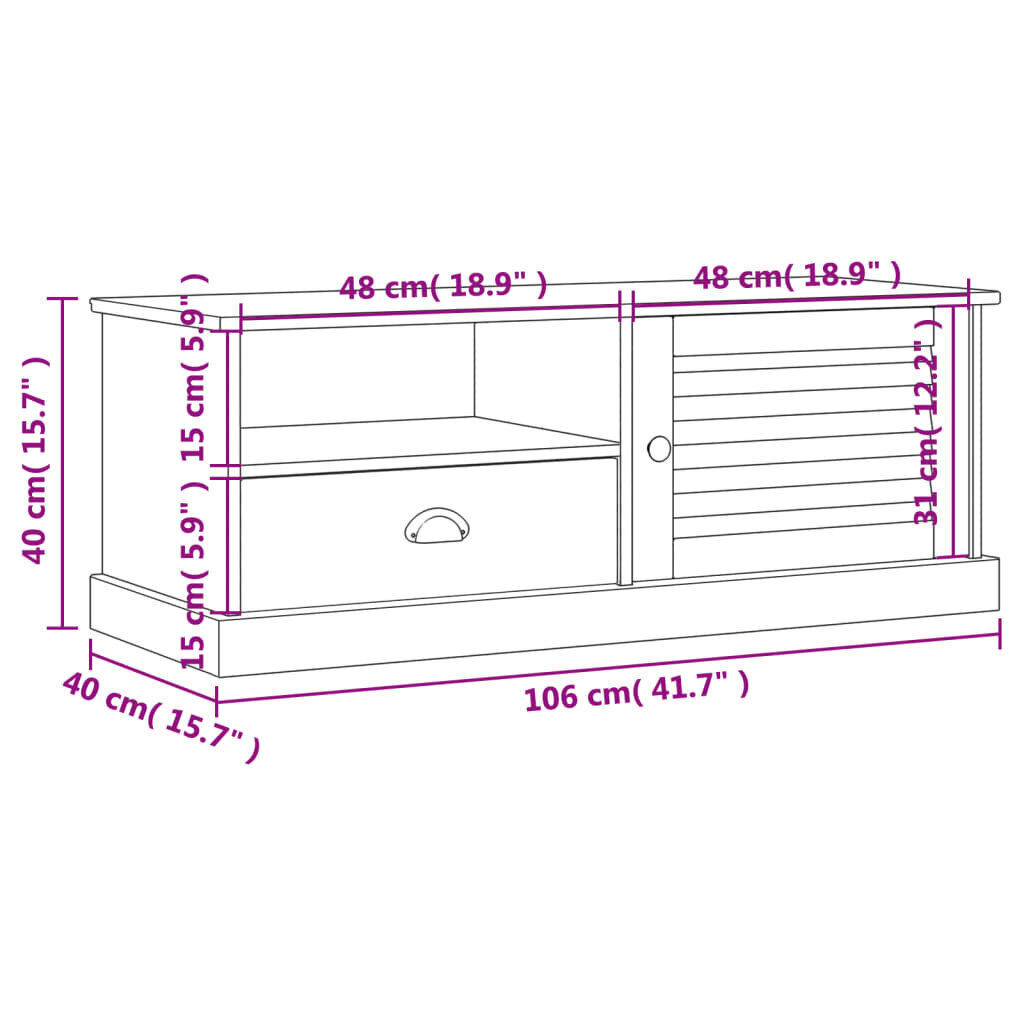 vidaXL TV-taso VIGO 106x40x40 cm täysi mänty hinta ja tiedot | TV-tasot | hobbyhall.fi