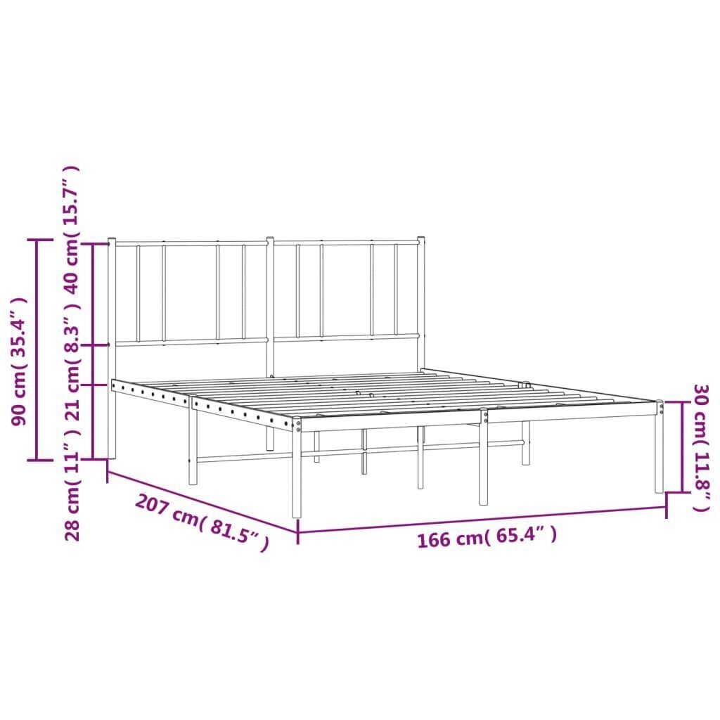 vidaXL Metallinen sängynrunko päädyllä musta 160x200 cm hinta ja tiedot | Sängyt | hobbyhall.fi