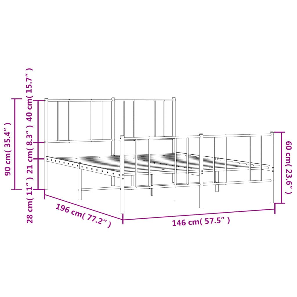 vidaXL Metallinen sängynrunko päädyillä musta 140x190 cm hinta ja tiedot | Sängyt | hobbyhall.fi