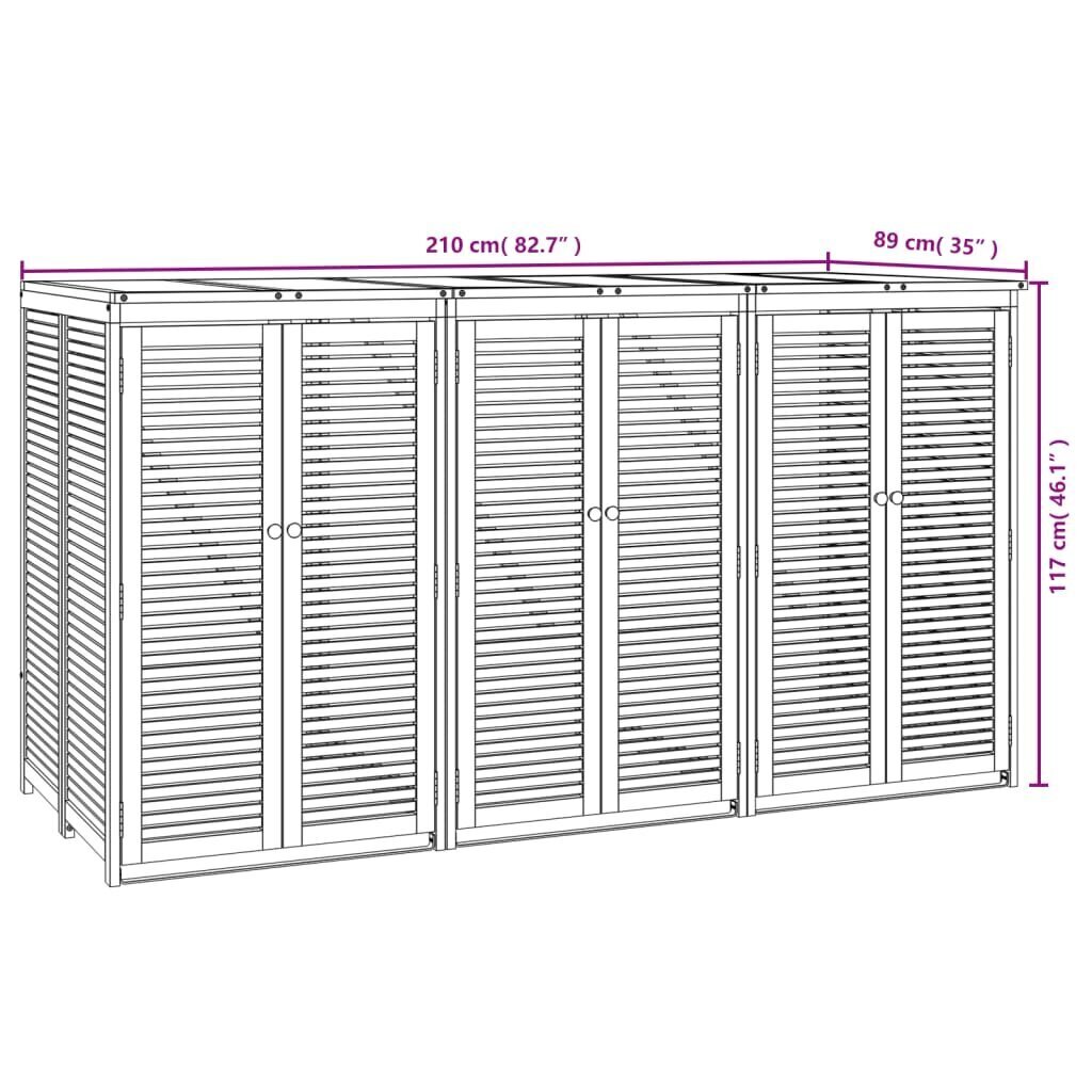 vidaXL Kolmen jäteastian vaja 210x89x117 cm täysi akasiapuu hinta ja tiedot | Kompostorit ja jäteastiat | hobbyhall.fi