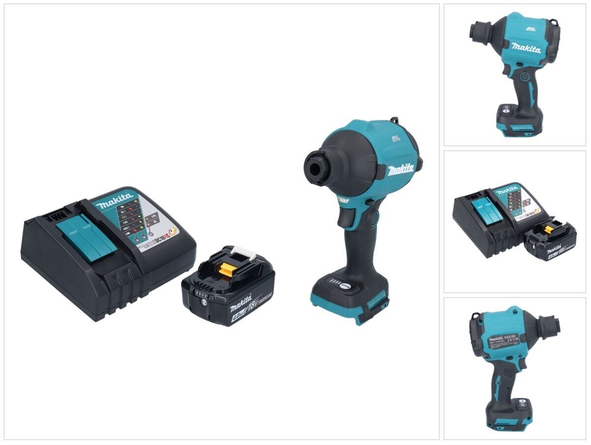 Akumuliatorinis puhallin Makita DAS 180 RM1, 18 V, akku, laturi hinta ja tiedot | Kuumailmapuhaltimet | hobbyhall.fi