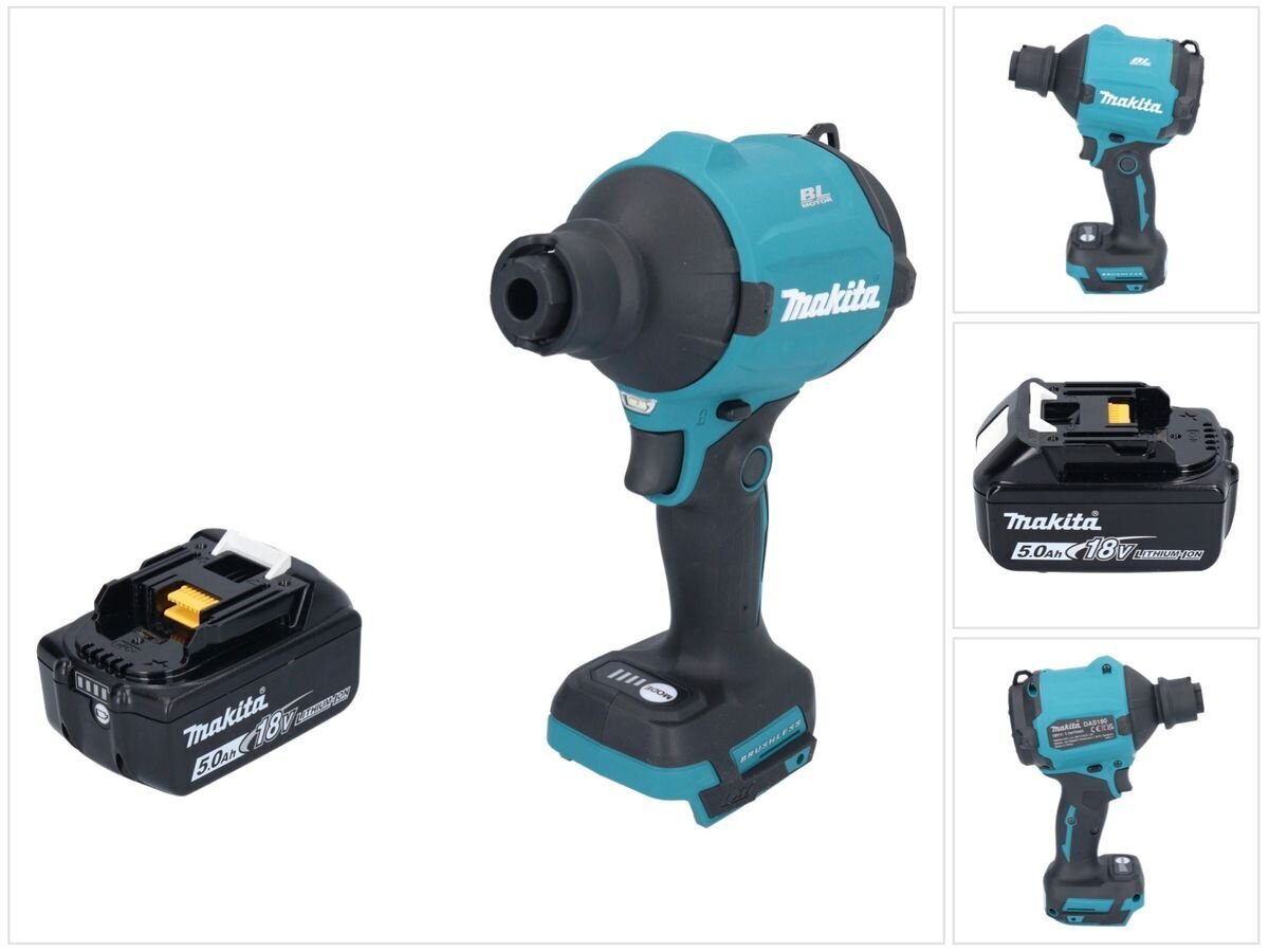 Akumuliatorinis puhallin Makita DAS 180 T1, 18 V harjaton, akku 5,0 Ah, ilman laturia hinta ja tiedot | Kuumailmapuhaltimet | hobbyhall.fi