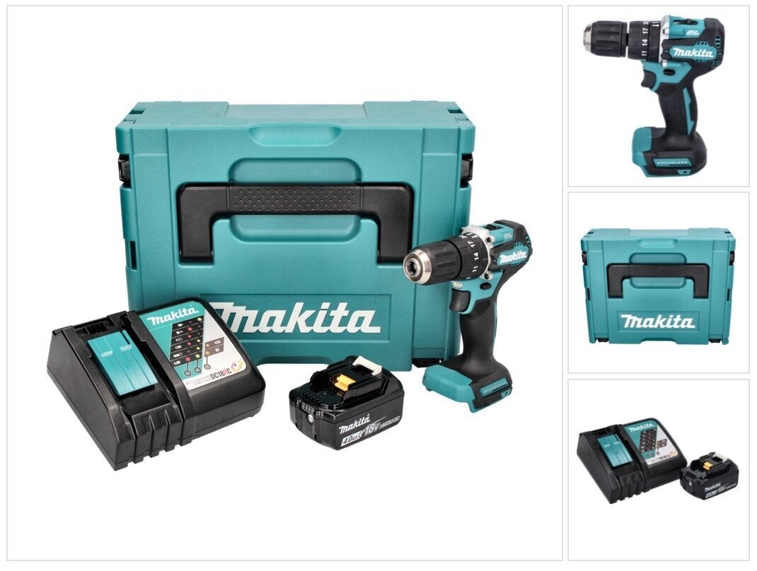 Makita DHP 487 RM1J akkuiskuporakone 18 V 40 Nm + 1x akku 4,0 Ah + laturi + Makpac hinta ja tiedot | Akkuporakoneet ja ruuvinvääntimet | hobbyhall.fi