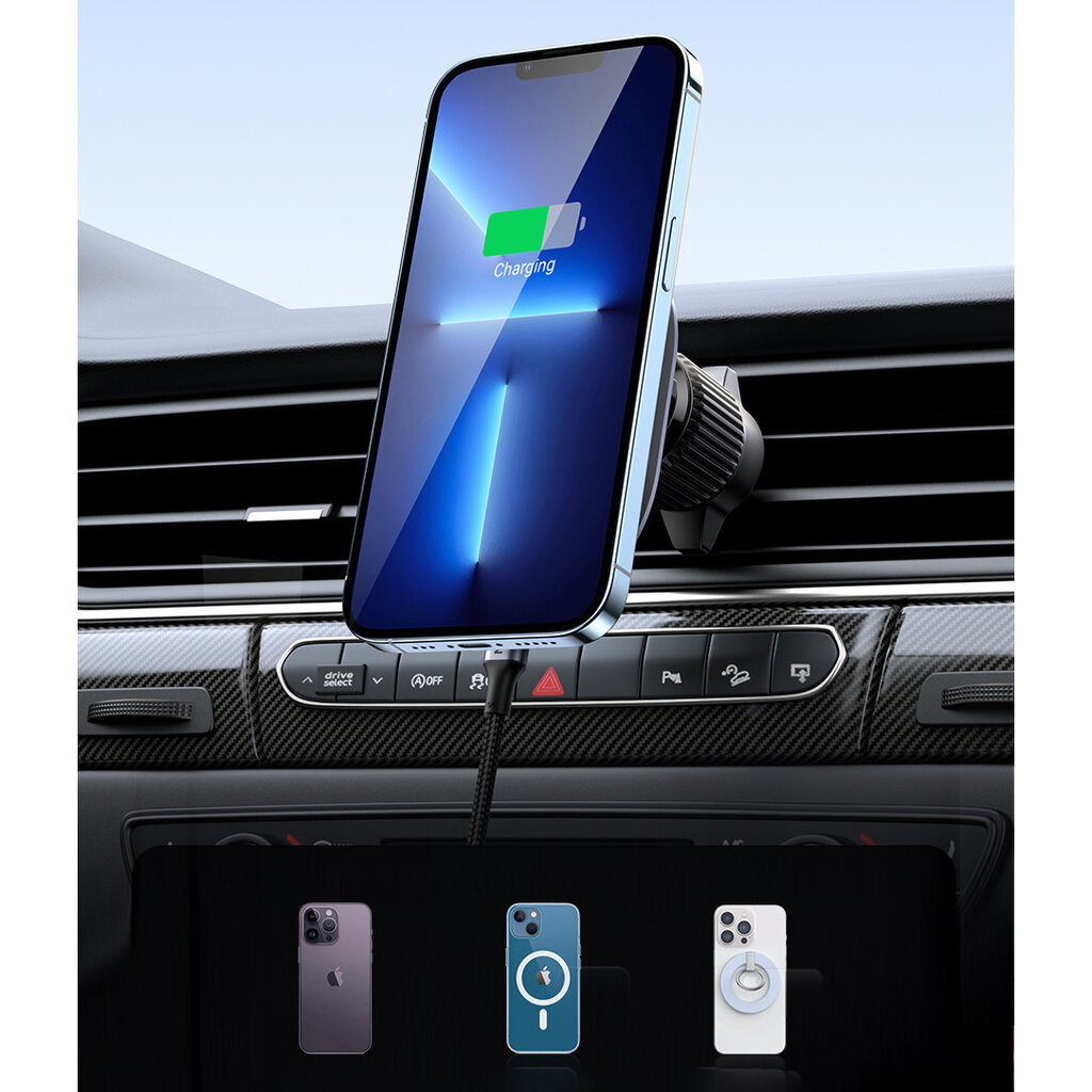 MagSafe Ugreen CD345 2-in-1 induction car charger for cockpit|window|ventilation grille - black hinta ja tiedot | Puhelintelineet | hobbyhall.fi