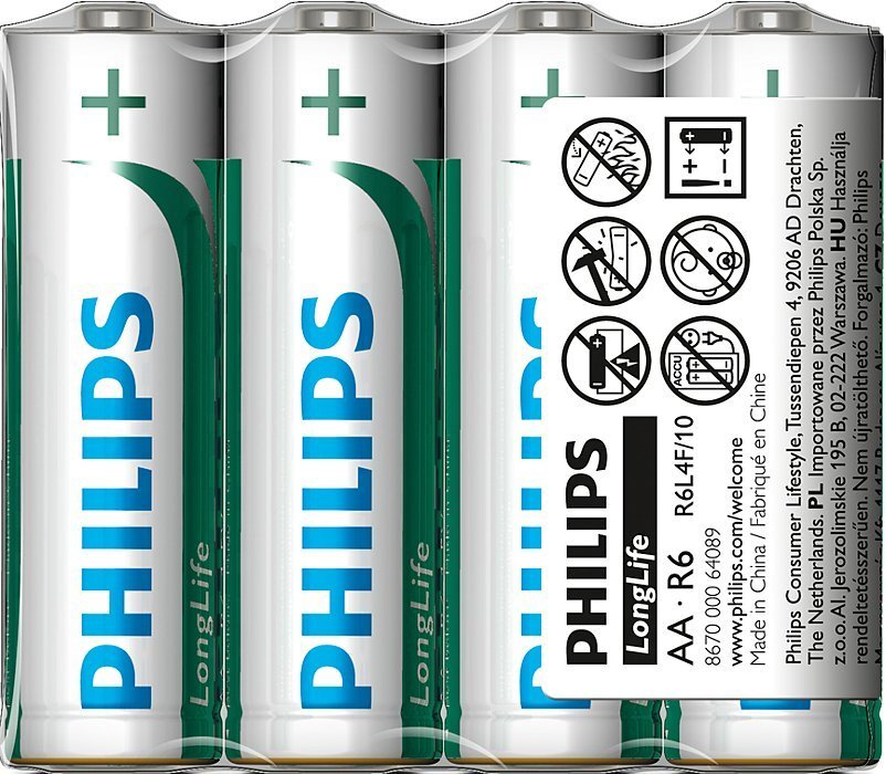 PHILIPS LongLife AA/R6 C4 akut. hinta ja tiedot | Paristot | hobbyhall.fi