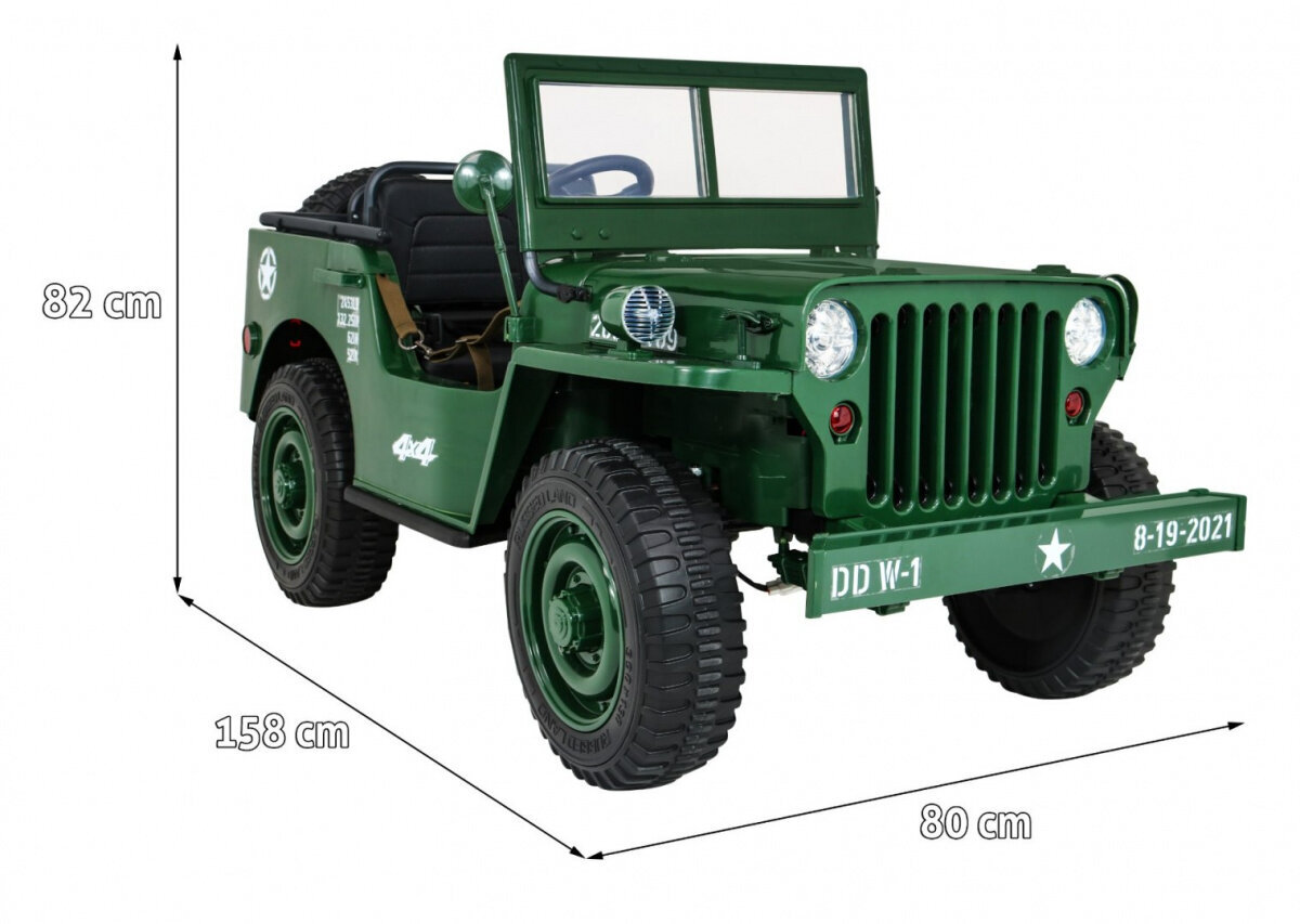 Kolminkertainen sähköauto Retro Army SUV, vihreä hinta ja tiedot | Lasten sähköautot | hobbyhall.fi