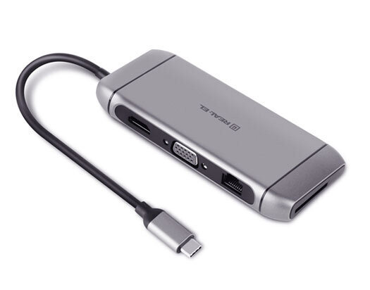 REAL-EL, CQ-900D, HDMI, VGA, RJ45, SD, Micro SD/TF, USB Type C. hinta ja tiedot | Adapterit | hobbyhall.fi