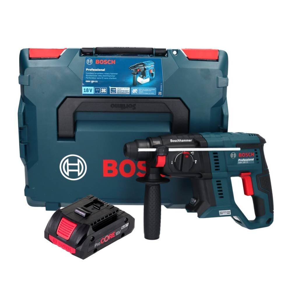 Akkuporakone Bosch GBH 18V-21 Professional 18 V 2.0 J + 1x ProCORE-akku 4.0 Ah + L-BOXX - ilman laturia hinta ja tiedot | Iskuporakoneet | hobbyhall.fi