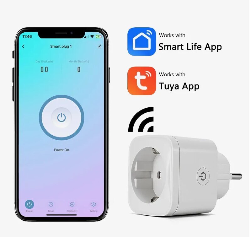 Wifi-pistorasia Tuya/Smartlife-sovelluksella 2 kpl, Livman EU02 hinta ja tiedot | Kytkimet ja pistorasiat | hobbyhall.fi