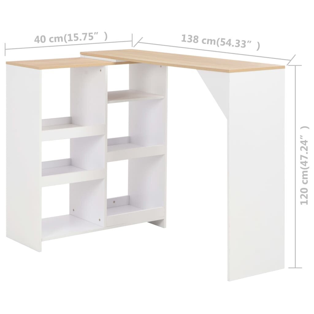 vidaXL Baaripöytä siirrettävällä hyllyllä valkoinen 138x39x110 cm hinta ja tiedot | Ruokapöydät | hobbyhall.fi