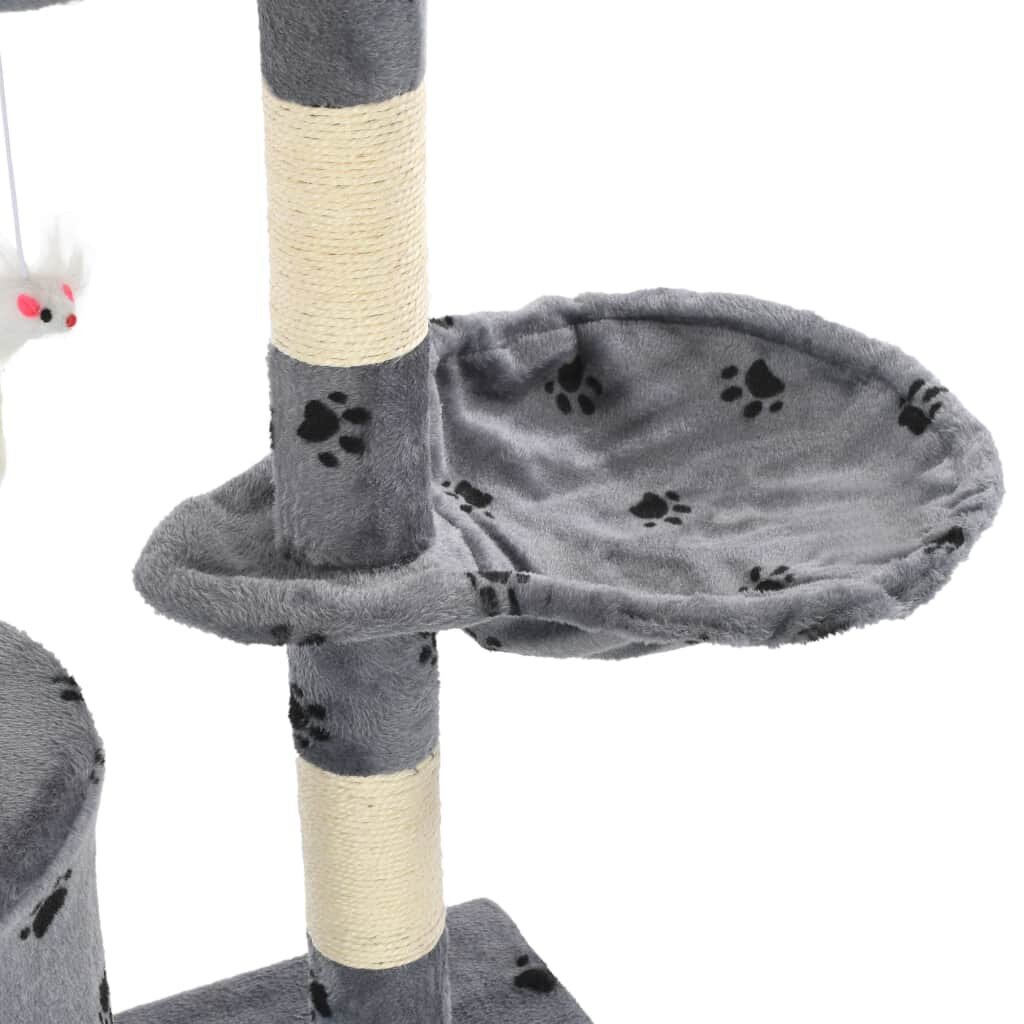 vidaXL Kissan kiipeilypuu sisal-pylväillä 138 cm tassunjäljet harmaa hinta ja tiedot | Raapimispuut ja kiipeilypuut | hobbyhall.fi