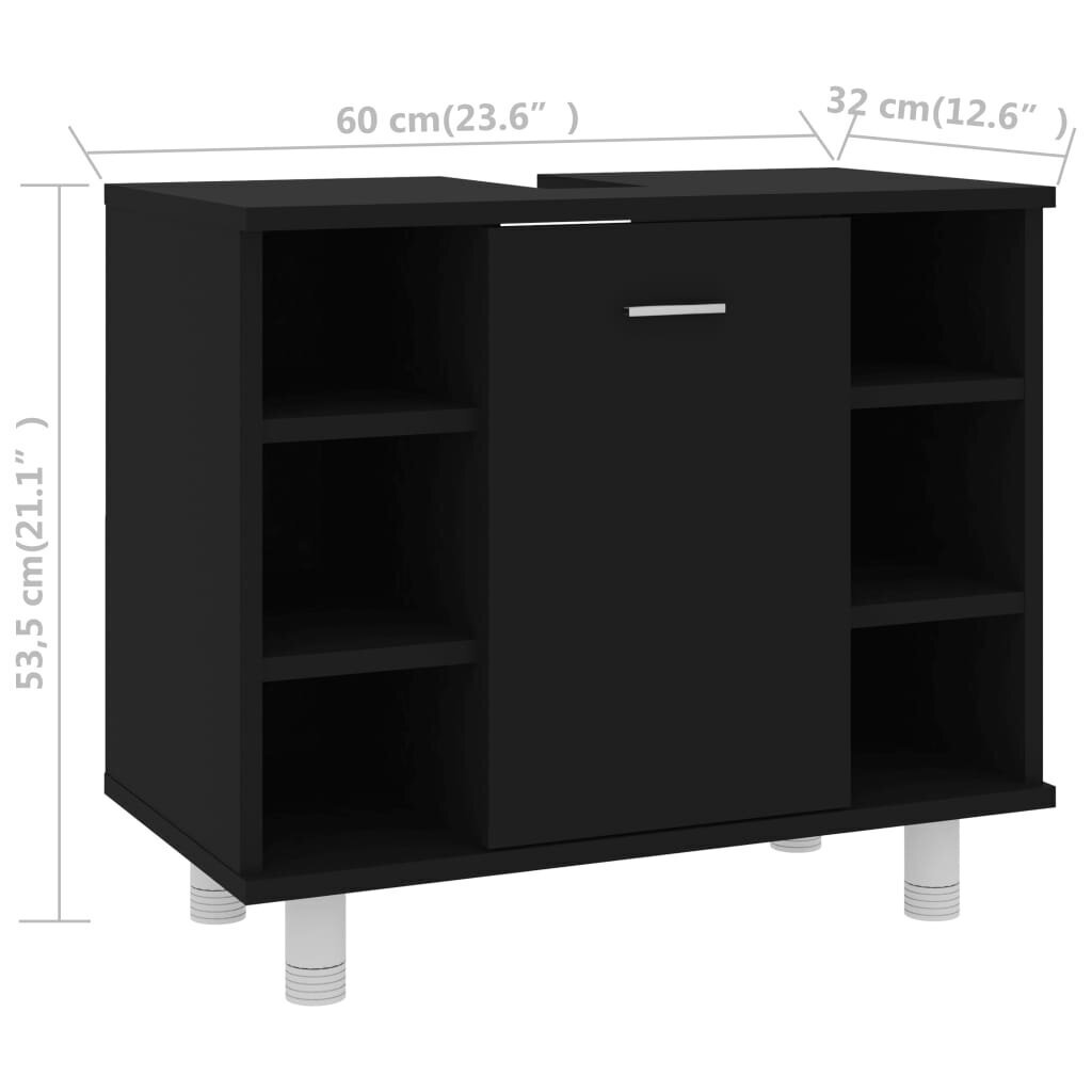 vidaXL Kylpyhuonekaappi musta 60x32x53,5 cm lastulevy hinta ja tiedot | Kylpyhuonekaapit | hobbyhall.fi