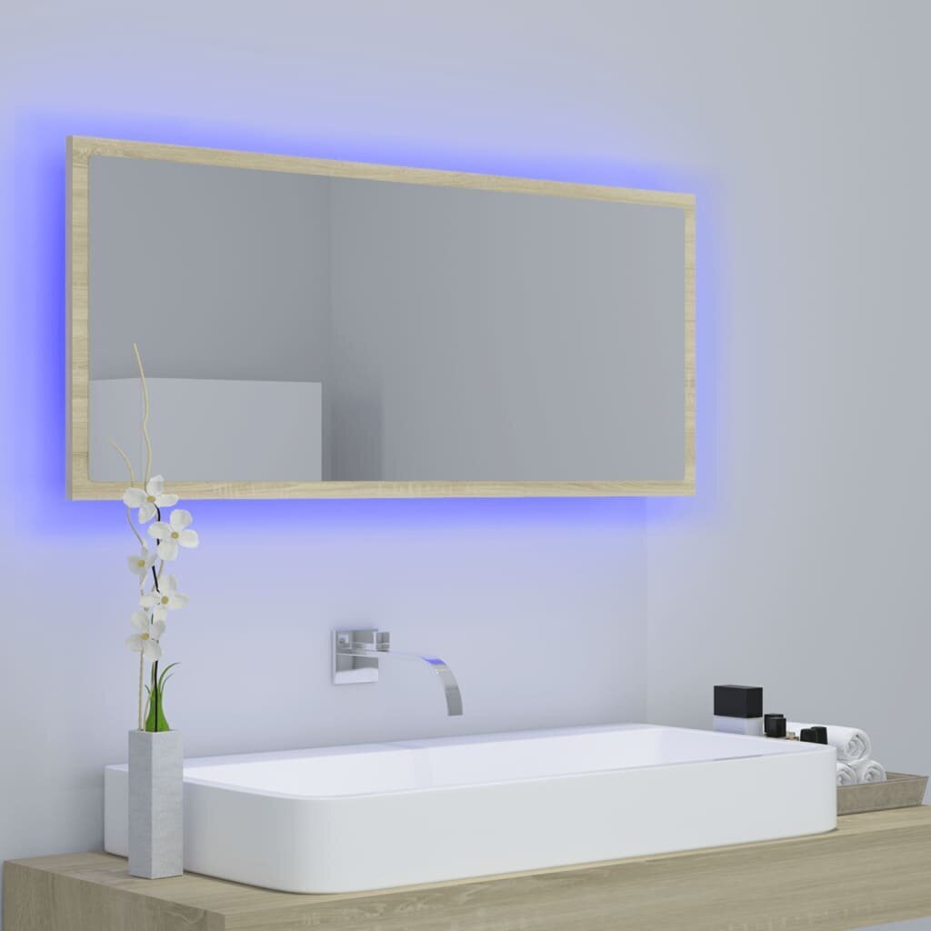 vidaXL LED-kylpyhuonepeili Sonoma-tammi 100x8,5x37 cm akryyli hinta ja tiedot | Kylpyhuonepeilit | hobbyhall.fi