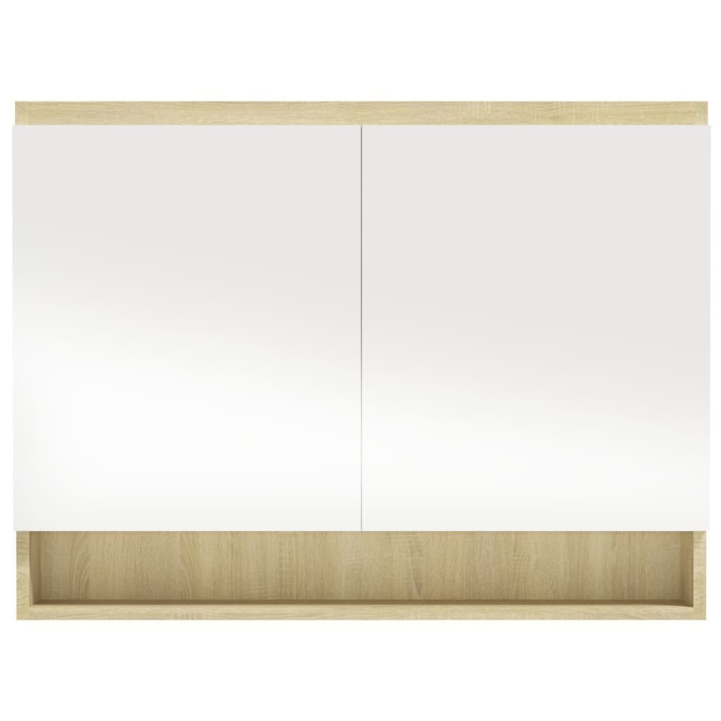 vidaXL LED kylpyhuoneen peilikaappi 80x15x60 cm MDF valkoinen ja tammi hinta ja tiedot | Kylpyhuonekaapit | hobbyhall.fi