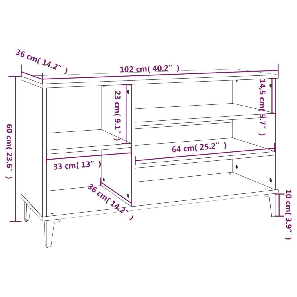 vidaXL Kenkäkaappi harmaa Sonoma 102x36x60 cm tekninen puu hinta ja tiedot | Kenkäkaapit ja -hyllyt | hobbyhall.fi