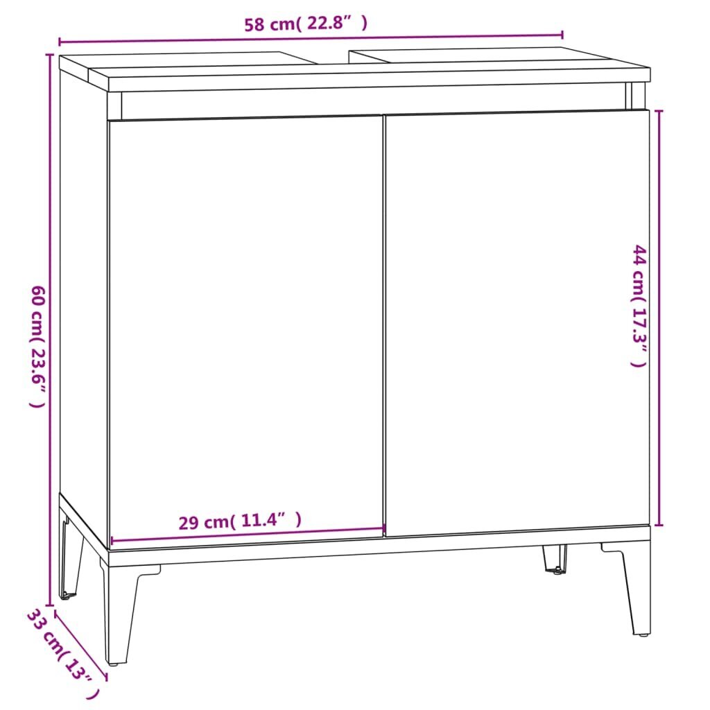 vidaXL Pesuallaskaappi harmaa Sonoma 58x33x60 cm tekninen puu hinta ja tiedot | Kylpyhuonekaapit | hobbyhall.fi