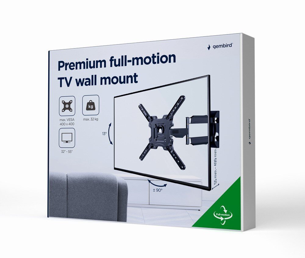 Gembird WM-55ST-01 Premium full-motion TV seinäteline, 32"-55", 32 kg Gembird hinta ja tiedot | Näyttötelineet | hobbyhall.fi