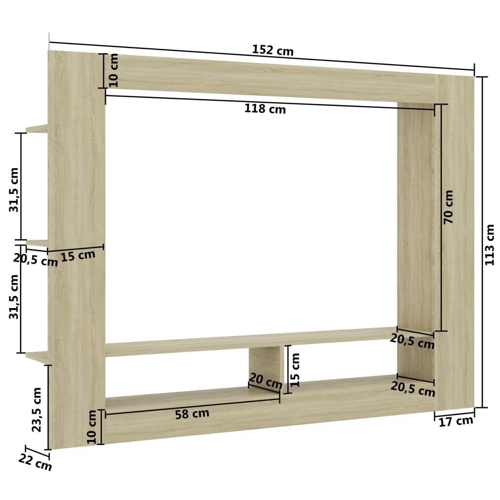 vidaXL TV-taso Sonoma-tammi 152x22x113 cm lastulevy hinta ja tiedot | TV-tasot | hobbyhall.fi