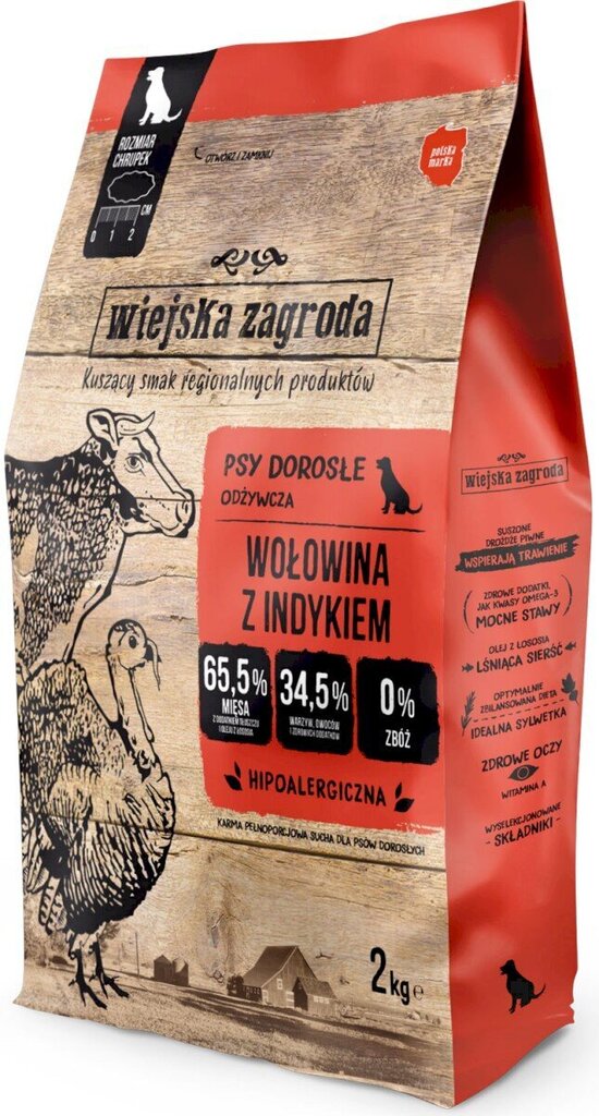 Wiejska Zagroda pienrotuisille koirille naudanlihaa ja kalkkunaa, 2 kg hinta ja tiedot | Koiran kuivaruoka | hobbyhall.fi