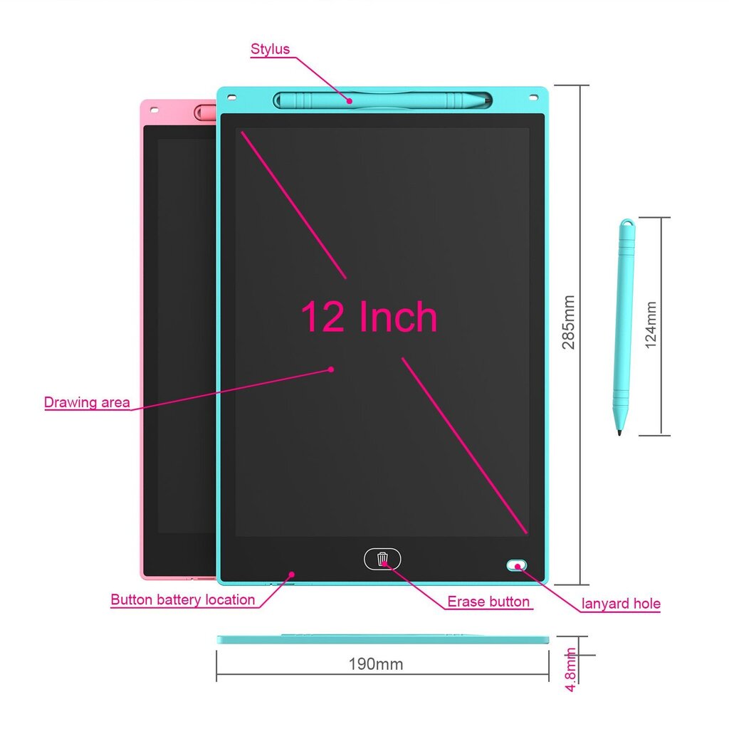 12" LCD-piirustustaulu kynällä, vaaleanpunainen hinta ja tiedot | Kehittävät lelut | hobbyhall.fi