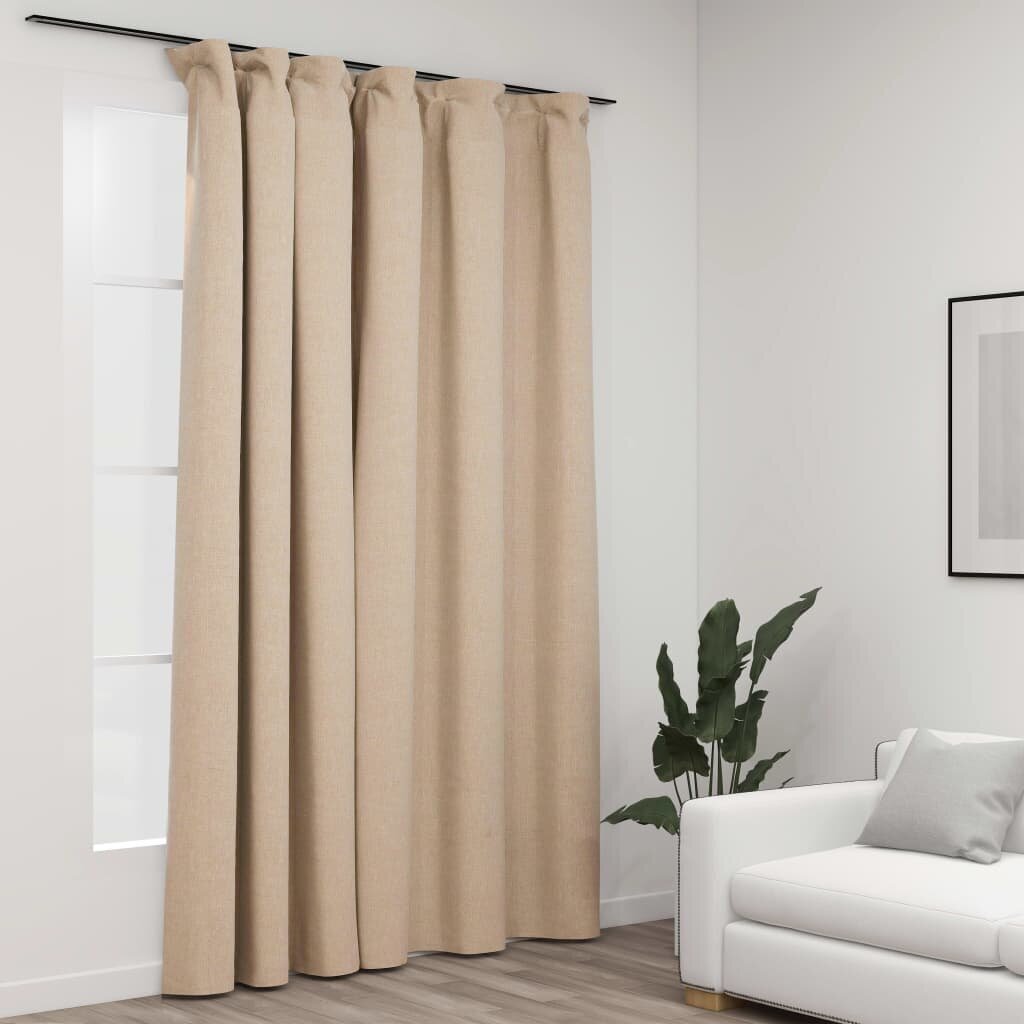 vidaXL Pellavamainen pimennysverho koukuilla beige 290x245 cm hinta ja tiedot | Verhot | hobbyhall.fi