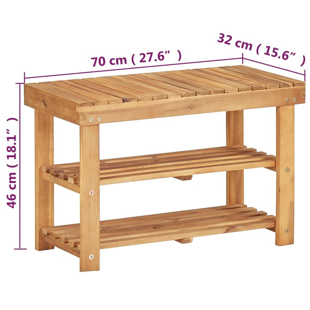 vidaXL Kenkäteline 70x32x46 cm täysi akaasiapuu hinta ja tiedot | Kenkäkaapit ja -hyllyt | hobbyhall.fi