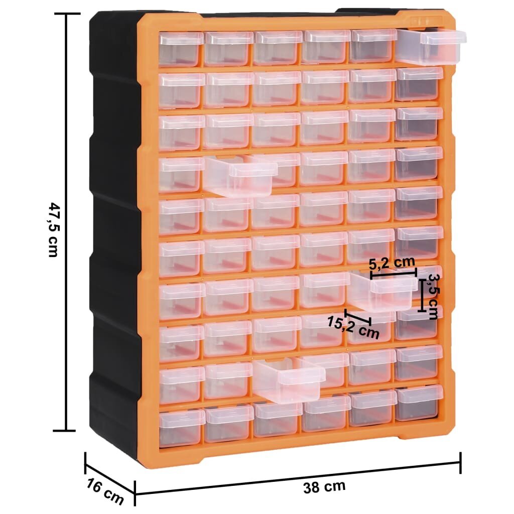 vidaXL Monilaatikko järjestelijä 60 laatikolla 38x16x47,5 cm hinta ja tiedot | Työkalupakit ja muu työkalujen säilytys | hobbyhall.fi