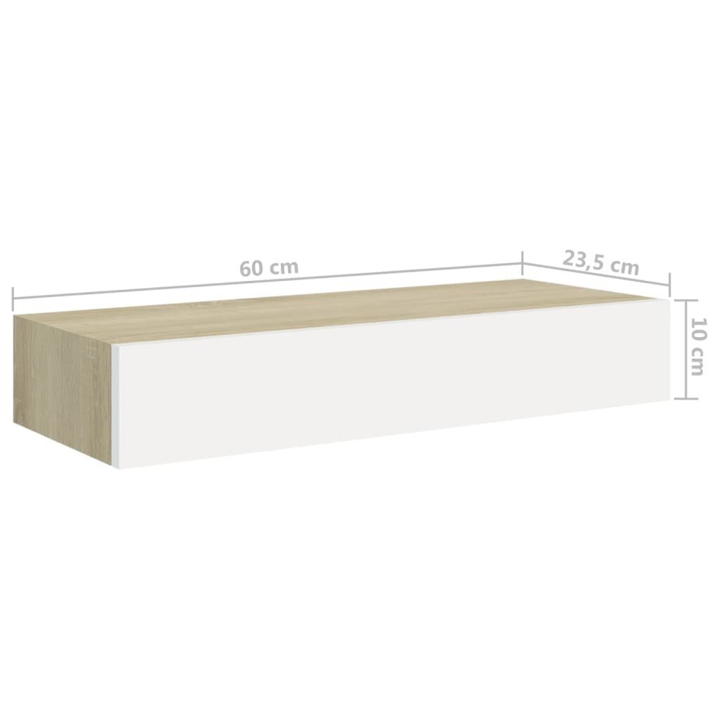 vidaXL Seinälaatikkohylly tammi ja valkoinen 60x23,5x10 cm MDF hinta ja tiedot | Hyllyt | hobbyhall.fi