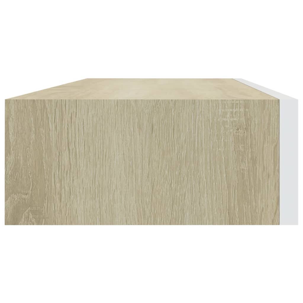 vidaXL Seinälaatikkohylly tammi ja valkoinen 60x23,5x10 cm MDF hinta ja tiedot | Hyllyt | hobbyhall.fi