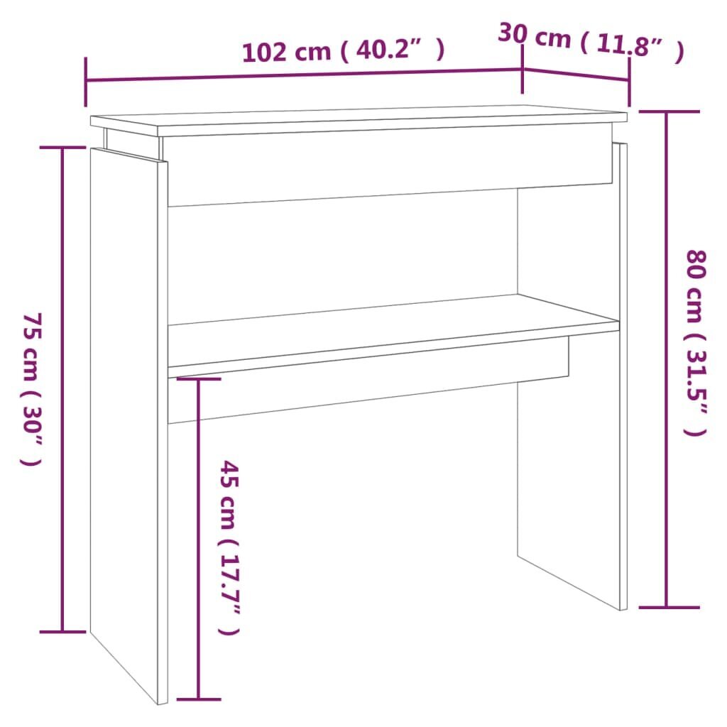 vidaXL Konsolipöytä harmaa Sonoma 102x30x80 cm tekninen puu hinta ja tiedot | Sohvapöydät | hobbyhall.fi