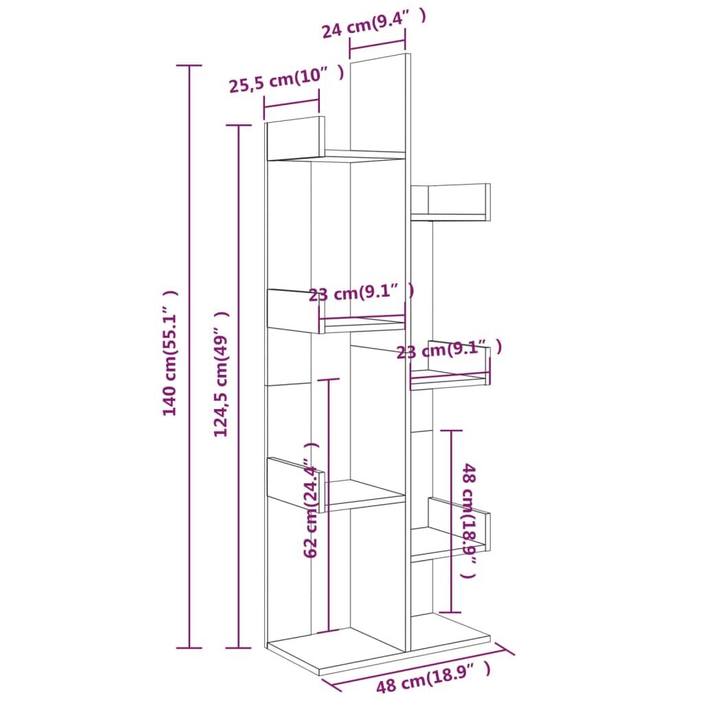 vidaXL Kirjahylly savutammi 48x25,5x140 cm tekninen puu hinta ja tiedot | Hyllyt | hobbyhall.fi