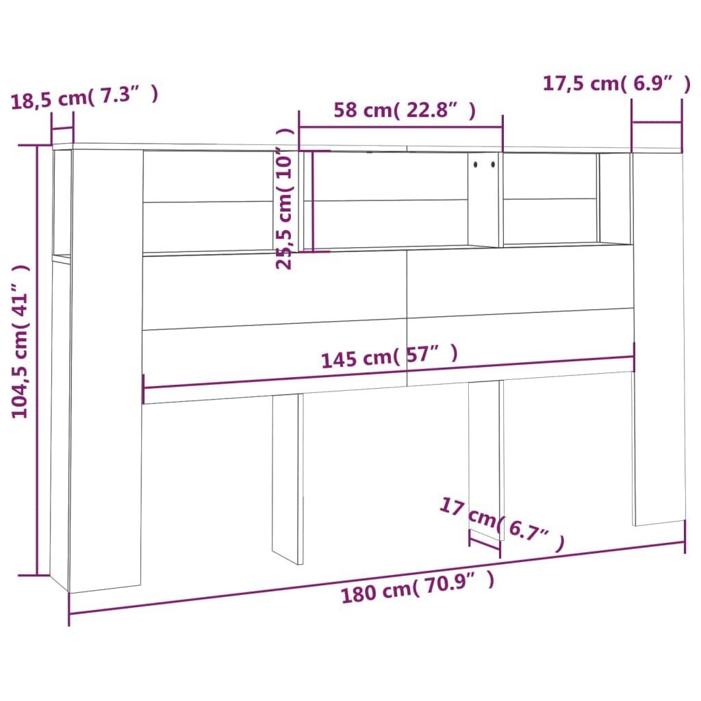 vidaXL Sängynpääty säilytystilalla valkoinen 180x18,5x104,5 cm hinta ja tiedot | Sängyt | hobbyhall.fi