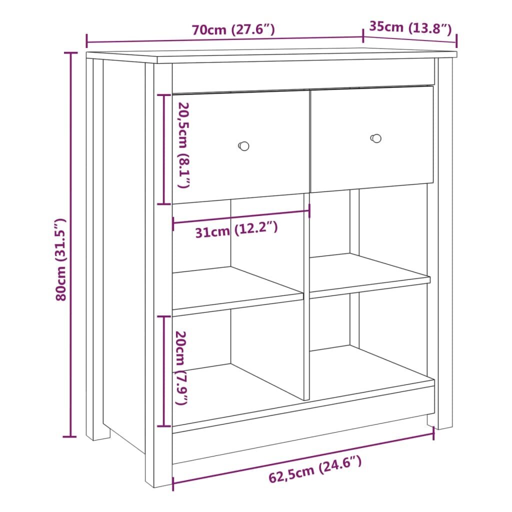 vidaXL Senkki harmaa 70x35x80 cm täysi mänty hinta ja tiedot | Olohuoneen kaapit ja lipastot | hobbyhall.fi