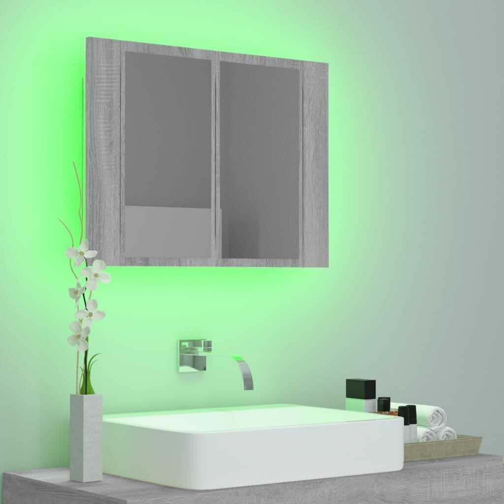 vidaXL LED peilikaappi harmaa Sonoma 60x12x45 cm tekninen puu hinta ja tiedot | Kylpyhuonekaapit | hobbyhall.fi