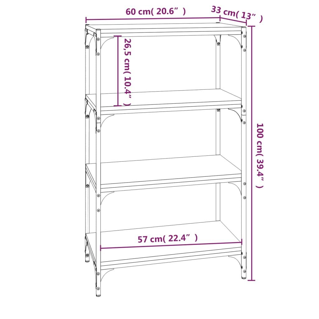 vidaXL Kirjahylly musta 60x33x100 cm tekninen puu ja teräs hinta ja tiedot | Hyllyt | hobbyhall.fi