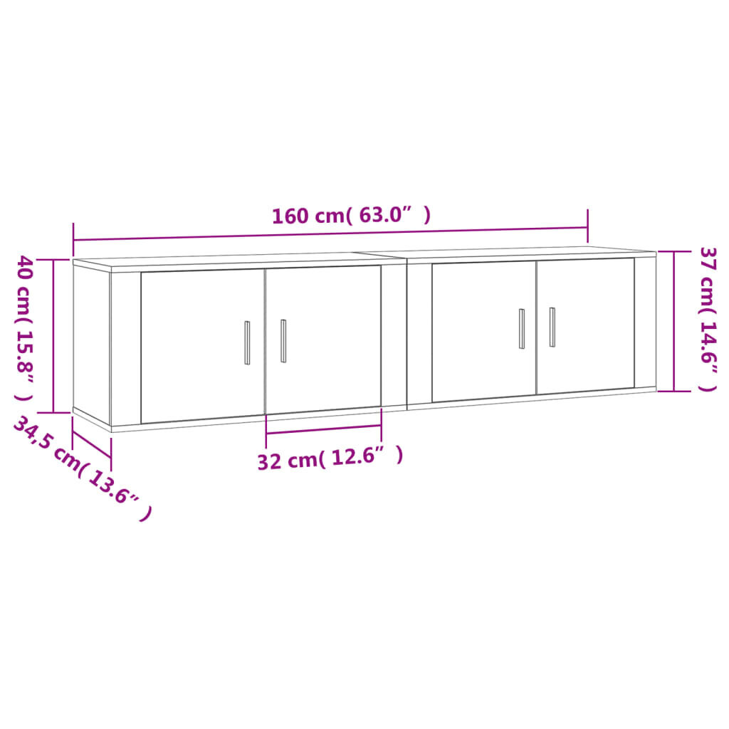 vidaXL Seinäkiinnitettävät TV-kaapit 2 kpl betoninharmaa 80x34,5x40 cm hinta ja tiedot | TV-tasot | hobbyhall.fi