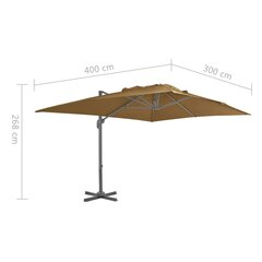 vidaXL Riippuva aurinkovarjo alumiinipylväällä 400x300cm ruskeanharmaa hinta ja tiedot | Aurinkovarjot ja markiisit | hobbyhall.fi
