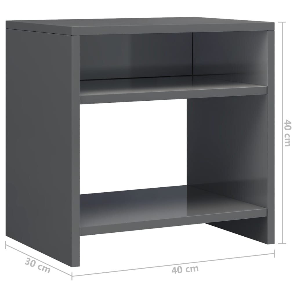 vidaXL Yöpöydät 2kpl korkeakiilto harmaa 40x30x40 cm lastulevy hinta ja tiedot | Yöpöydät | hobbyhall.fi