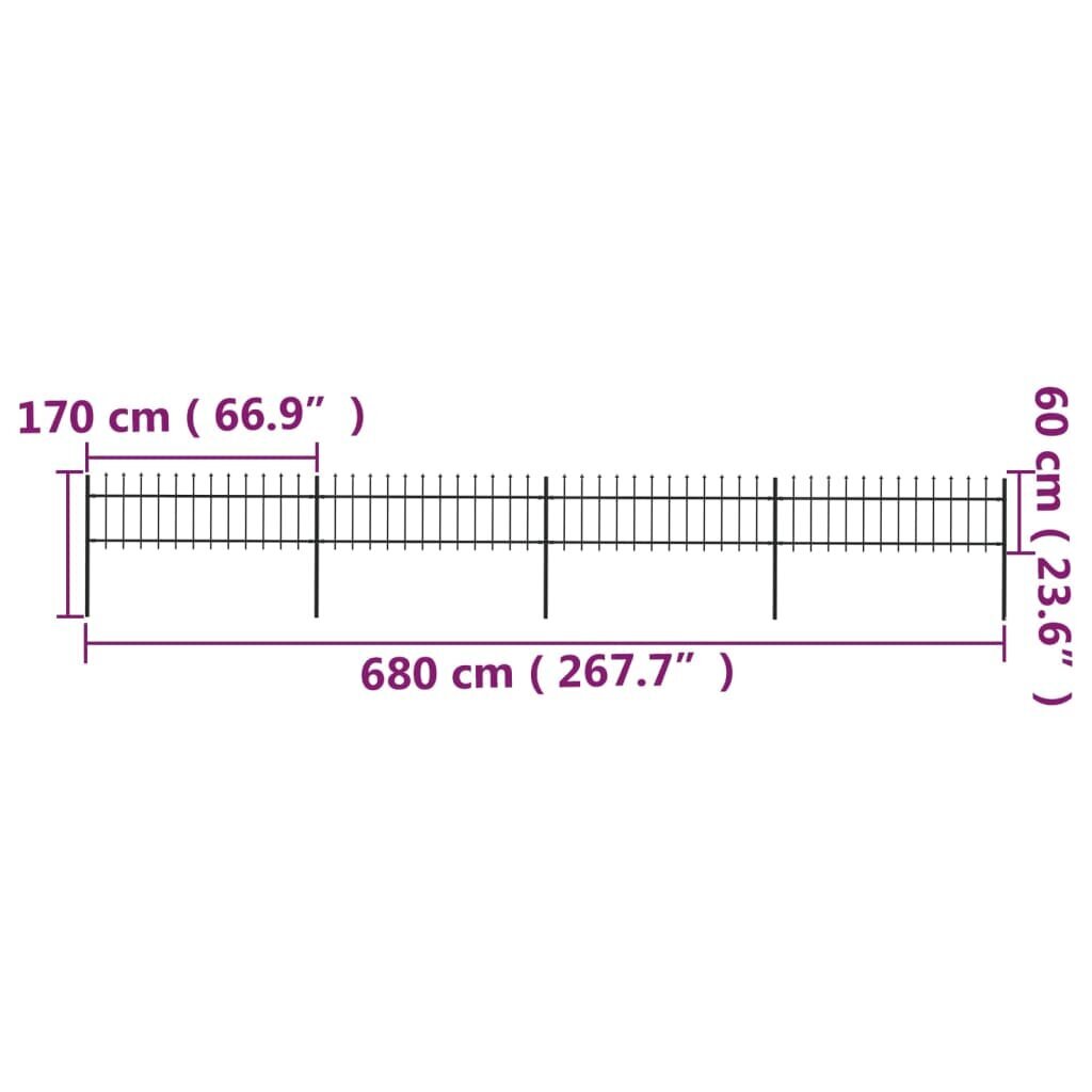 vidaXL Puutarha-aita keihäskärjillä 6,8x0,6 m teräs musta hinta ja tiedot | Aidat ja tarvikkeet | hobbyhall.fi