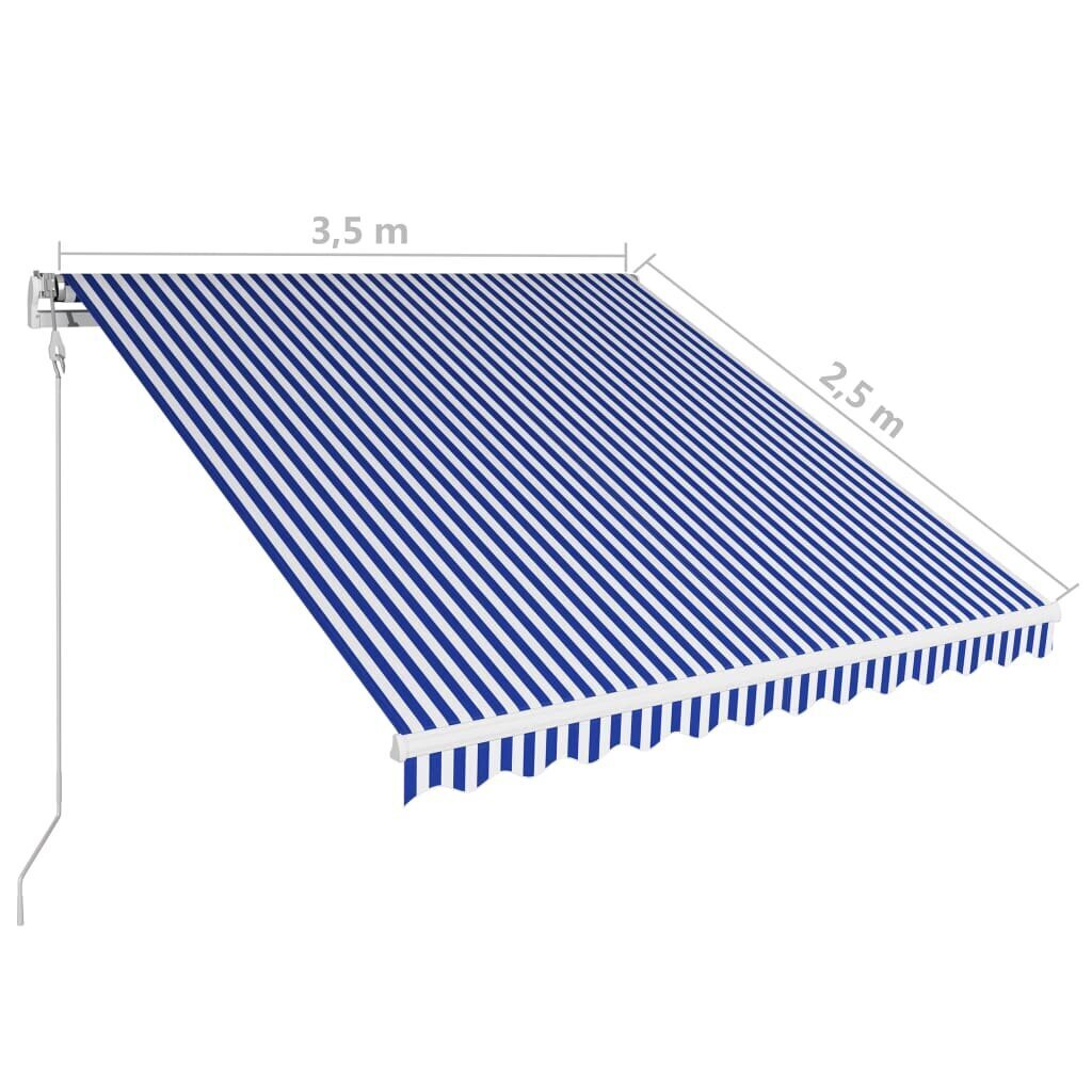 vidaXL Automaattisesti sisäänkelattava markiisi 350x250 cm sin./valk. hinta ja tiedot | Aurinkovarjot ja markiisit | hobbyhall.fi